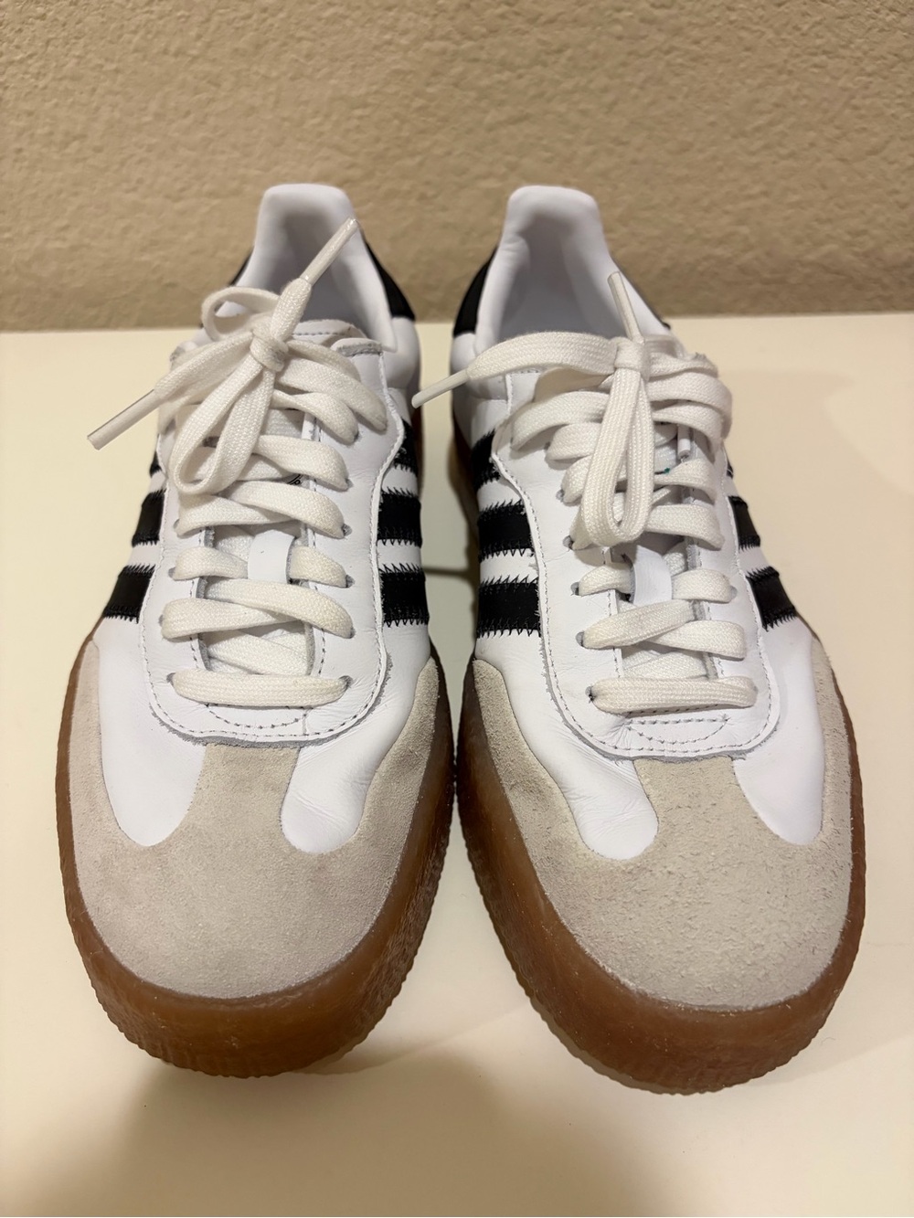 Adidas Sambae White and Black Women’s Athletic Sneakers with Gum Sole